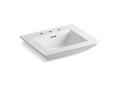 Kohler® 29999-8-0 Memoirs® Stately Bathroom Sink With Overflow Drain and Widespread Faucet Hole, Rectangular Shape, 8 in Faucet Hole Spacing, 24-1/2 in W x 20-1/2 in D x 8-5/8 in H, Pedestal/Console Table Mounting, Fireclay, White