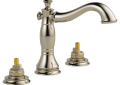 DELTA® 3597LF-PNMPU-LHP Widespread Lavatory Faucet, Cassidy™, Commercial, 1.2 gpm Flow Rate, 4-5/16 in H Spout, 6 to 16 in Center, Brilliance® Polished Nickel, Pop-Up Drain, Import
