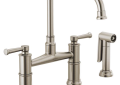 Brizo® 62525LF-SS Artesso® Widespread Bridge Kitchen Faucet With Spray, 1.8 gpm Flow Rate, 8 in Center, 360 deg Swivel Spout, Stainless Steel, 2 Handles, Domestic
