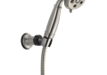 DELTA® 55433-SS Wall Mount Hand Shower, 3 in Dia 3 Shower Head, 1.75 gpm Flow Rate, 60 in L Hose, 1/2 in Connection, Stainless Steel, Import