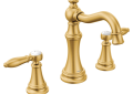 Moen® TS42108BG Widespread Bathroom Faucet With Metal Pop-Up Waste Assembly, Weymouth™, Commercial, 1.2 gpm Flow Rate, 5-1/4 in H Spout, 8 to 16 in Center, Brushed Gold, 2 Handles, Lift Rod Drain, Domestic