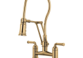Brizo® 62174LF-PG Rook® Articulating Bridge Faucet With Finished Hose, Commercial, 1.8 gpm Flow Rate, 8 in Center, 360 deg Swivel Spout, Polished Gold, 2 Handles, Domestic
