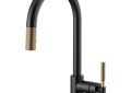 Brizo® 63043LF-BLGL Litze™ Pull-Down Kitchen Faucet, 1.8 gpm Flow Rate, Matte Black/Luxe Gold, 1 Handles, 1 Faucet Holes, Function: Traditional, Domestic