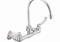 Moen® 8126 M-DURA™ Utility Faucet, 1.5 gpm Flow Rate, 7-5/8 to 8-3/8 in Center, Swivel Spout, Polished Chrome, 2 Handles, Import