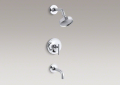 Kohler T14421-4-CP Purist (R) Rite-Temp (R) Pressure-balancing Bath and Shower Faucet Trim with Push-button Diverter, 7-3/4" Spout and Lever Handle, Valve Not Included