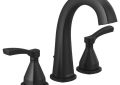 DELTA® 35775-BLMPU-DST Stryke™ Widespread Bathroom Faucet, 1.2 gpm at 60 psi Flow Rate, 5-3/8 in H Spout, 4 to 16 in Center, Matte Black, 2 Handles, Metal Pop-Up Drain, Import