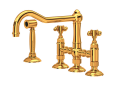 Rohl A1458XMWSIB-2 Acqui Deck Mount Column Spout 3 Leg Bridge Kitchen Faucet with Sidespray - Italian Brass
