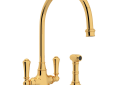 ROHU.4710EG-2 Georgian Era Single Hole Kitchen Faucet with Sidespray - English Gold