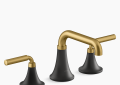 Kohler K-27416-4-BMB Tone(TM) Widespread Bathroom Sink Faucet, 1.2 GPM - Matte Black with Moderne Brass