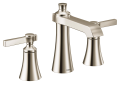 Moen® TS6984NL Widespread Bathroom Faucet, Flara™, Commercial, 1.2 gpm Flow Rate, 4-3/4 in H Spout, 8 to 16 in Center, Polished Nickel, 2 Handles, Lift Rod Drain, Domestic