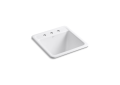 Kohler® 19022-3-0 Park Falls™ Utility Sink, White, Rectangular Shape, 17-1/2 in L x 15-3/16 in W Bowl x 12-1/2 in D Bowl, 3 Faucet Holes, 21 in L x 22 in W x 13-3/4 in H, Top Mounting, Enameled Cast Iron