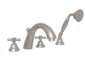 ROHL A2764XMSTN Verona 4-Hole Deck Mount C-Spout Tub Filler with Handshower - Satin Nickel