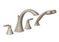 Moen® T694BN Voss™ Roman Tub Faucet, 2 gpm Flow Rate, 10 in Center, Brushed Nickel, 2 Handles, Function: Traditional, Domestic