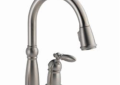 DELTA® 955-SS-DST Victorian® Pull-Down Kitchen Faucet, 1.8 gpm Flow Rate, Brilliance® Stainless Steel, 1 Handles, 2 Faucet Holes, Function: Traditional, Domestic