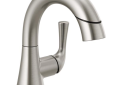 DELTA® 533LF-SSPDMPU Kayra™ Pull-Down Bathroom Faucet, 1.2 gpm at 60 psi Flow Rate, 4-7/8 in H Spout, 1 Handle, Metal Push Pop-Up Drain, 1 Faucet Hole, Stainless Steel