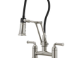 Brizo® 62274LF-SS Rook® Articulating Bridge Faucet, Commercial, 1.8 gpm Flow Rate, 8 in Center, 360 deg Swivel Spout, Stainless Steel, 2 Handles, Domestic
