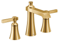 Moen® TS6984BG Widespread Bathroom Faucet, Flara™, Commercial, 1.2 gpm Flow Rate, 4-3/4 in H Spout, 8 to 16 in Center, Brushed Gold, 2 Handles, Lift Rod Drain, Domestic