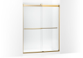 Kohler® 702424-L-2MB 702424-L Levity Plus Sliding Door, Frameless Frame, Crystal Clear Tempered Glass, Vibrant Brushed Moderne Brass, 5/16 in THK Glass, 71-9/16 in H Opening, 56-5/8 to 59-5/8 in Opening Wid
