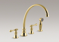 Kohler 16111-4A-PB Kitchen Sink Faucet, 11-13/16" Spout, Sidespray and Traditional Lever Handles