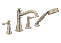 Moen® T9024BN Belfield™ Roman Tub Faucet, 2 gpm Flow Rate, 10 in Center, Brushed Nickel, 2 Handles, Function: Traditional, Domestic