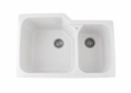 Rohl® 6337-00 Allia Kitchen Sink, White, Rectangle Shape, 18-1/4 in Left, 11-1/8 in Right L x 18-3/4 in Left, 16-1/4 in Right W x 10 in Left, 8 in Right D Bowl, 33 in L x 22 in W x 10-3/4 in H, Under Mount, Fireclay