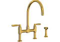 ROHL U.4273LS-ULB-2 Holborn Bridge Kitchen Faucet with Sidespray - Unlacquered Brass