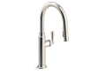 Kohler® 28358-RT2-SN Pull Down Kitchen Faucet, 1.5 gpm Flow Rate, Vibrant Polished Nickel, 1 Handles, 1 Faucet Holes