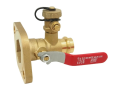 Red and White 2422F-1-1/4 EzPress Brass 1-1/4 inch Press Circulator Full Port Ball Valve Rotating Flange with Drain, Cap, Nuts and Bolts