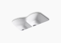 Kohler K-6626-6U-0 Langlade(R) 33" x 22" x 9-5/8" Smart Divide(R) Undermount Double-Equal Kitchen Sink with 6 Oversize Faucet Holes - White