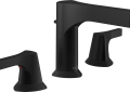 DELTA® 3574-BLMPU-DST Widespread Lavatory Faucet, Zura™, 1.2 gpm Flow Rate, 4-7/16 in H Spout, 4 to 16 in Center, Matte Black, 2 Handles, Metal Pop-Up Drain, Domestic