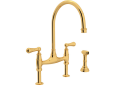 ROHL U.4719L2 ULB BRDG Georgian Era Bridge Kitchen Faucet with Sidespray - Unlacquered Brass