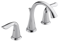 DELTA® 3538-MPU-DST Lahara® Widespread Lavatory Faucet, Commercial, 1.5 gpm Flow Rate, 3-5/8 in H Spout, 4 to 16 in Center, Polished Chrome, 2 Handles, Pop-Up Drain, Domestic