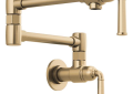 Brizo® 62874LF-GL Rook® Pot Filler, Commercial/Residential, 4 gpm Flow Rate, Swing Spout, Luxe Gold, 2 Handles, Import