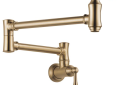 DELTA® 1177LF-CZ Traditional® Pot Filler Faucet, 4 gpm Flow Rate, Swivel Spout, Brilliance® Champagne Bronze, 2 Handles, Import