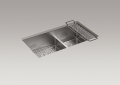 Kohler K-5284-NA Strive Under-Mount Stainless Steel Double Bowl Kitchen Sink with Sink Rack