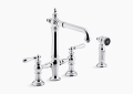 Kohler K-76519-4-CP Artifacts(R) Deck-Mount Bridge Kitchen Sink Faucet with Lever Handles and Sidespray - Polished Chrome