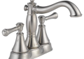 DELTA® 2597LF-SSMPU Cassidy™ Centerset Lavatory Faucet, Stainless Steel, 2 Handles, Metal Pop-Up Drain, 1.2 gpm Flow Rate