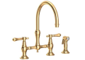 Newport Brass 9458-03N Kitchen Bridge Faucet with Side Spray - Uncoated Polished Brass