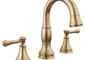 DELTA® 3597-CZPD-DST Cassidy™ Widespread Bathroom Faucet, 1.2 gpm Flow Rate, 4-3/4 in H Spout, 4 to 16 in Center, Champagne Bronze, 2 Handles, Metal Push Pop-Up Drain, Domestic
