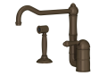 Rohl A3608/11LMWSTCB-2 Acqui Single Hole Column Spout Kitchen Faucet with Sidespray & Extended Spout - Tuscan Brass