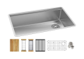 Elkay® ECTRU30169RTWC Crosstown® Contemporary Kitchen Sink Kit, Polished Satin, 30 in L x 17 in W Bowl x 9 in D Bowl, 31-1/2 in L x 18-1/2 in W x 9 in D, Undermount Mounting, 18 ga 304 Stainless Steel