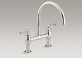 Kohler 6130-4-SN Parq (R) Two-hole Deck-mount Kitchen Sink Faucet with 9" Gooseneck Spout and Lever Handles