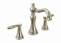 Moen® TS42108NL Weymouth™ Widespread Bathroom Faucet With Metal Pop-Up Waste Assembly, 1.2 to 1.5 gpm Flow Rate, 5-1/4 in H Spout, 8 to 16 in Center, Polished Nickel, 2 Handles, Pop-Up Drain, Import