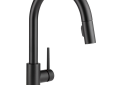 DELTA® 9159-BL-DST Pull-Down Kitchen Faucet, Trinsic®, 1.8 gpm Flow Rate, Matte Black, 1 Handles, 3 Faucet Holes, Function: Traditional, Domestic