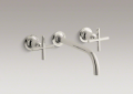 Kohler T14414-3-SN Two-Handle Wall-Mount Lavatory Faucet Trim, 9" Spout, Cross Handles