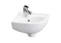 Barclay 4-745WH Petite Contemporary Corner Basin, Triangular Shape, 17-3/8 in W x 14-3/8 in D, Wall Mount, Vitreous China, White, Import