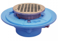 Jones Stephens D65563 2" No Hub Code Blue Floor Drain with 7" Pan and 6" Nickel Bronze Round Strainer - Height 4" - 5-1/4"