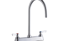Elkay® LK810LGN08L2 Traditional Scrub/Handwash Faucet, Commercial, 1.5 gpm Flow Rate, 8 in Center, Gooseneck Spout, Polished Chrome, 2 Handles