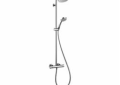 Hansgrohe 27169001 Croma Shower Pipe, 3 Shower Head, 2 gpm Flow Rate, Full/Pulsating Massage/Intense Turbo Spray, Polished Chrome, Import