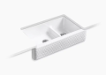 Kohler K-6349-0T Whitehaven(R) Hayridge(R) 35-11/16" x 21-9/16" x 9-5/8" Smart Divide(R) Undermount Double-Bowl Large/Medium Farmhouse Kitchen Sink with Tall Apron - White